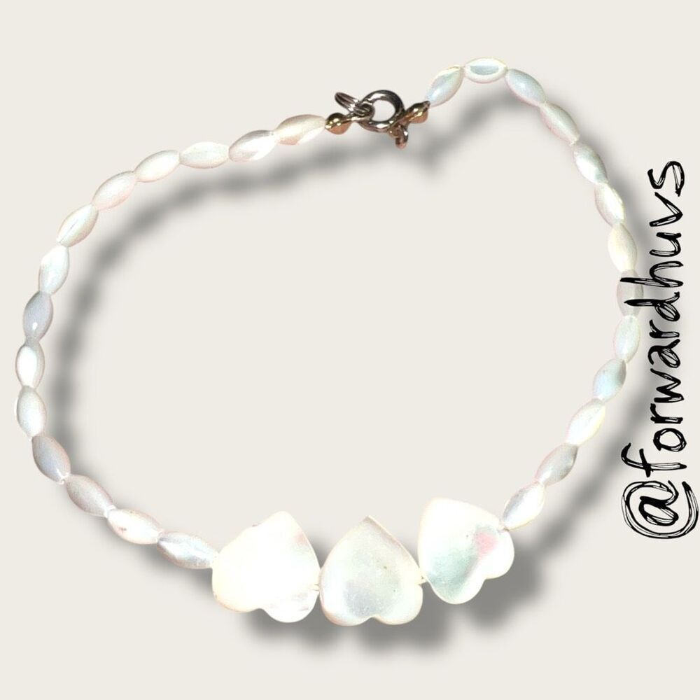 Mother of Pearl Heart Bracelet  9.75” Long